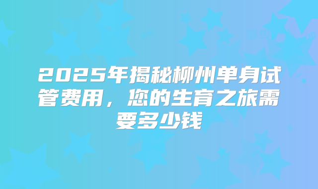 2025年揭秘柳州单身试管费用,您的生育之旅需要多少钱