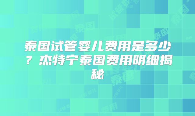 泰国试管婴儿费用是多少？杰特宁泰国费用明细揭秘