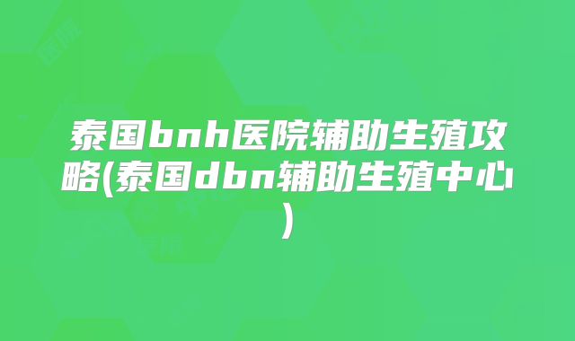 泰国bnh医院辅助生殖攻略(泰国dbn辅助生殖中心)