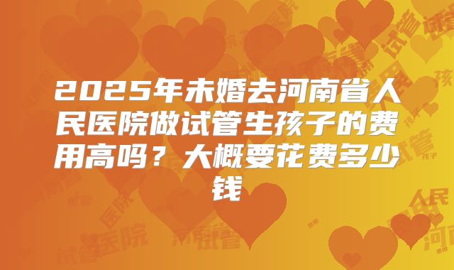 2025年未婚去河南省人民医院做试管生孩子的费用高吗？大概要花费多少钱