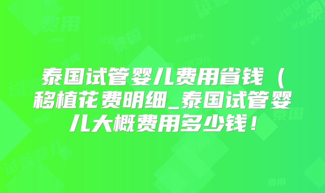 泰国试管婴儿费用省钱（移植花费明细_泰国试管婴儿大概费用多少钱！