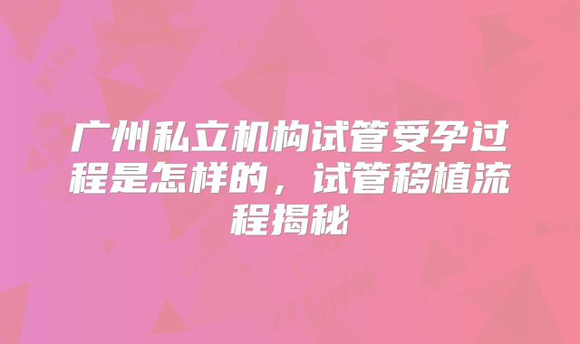 广州私立机构试管受孕过程是怎样的,试管移植流程揭秘