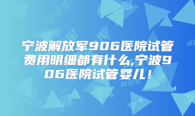 宁波解放军906医院试管费用明细都有什么,宁波906医院试管婴儿！