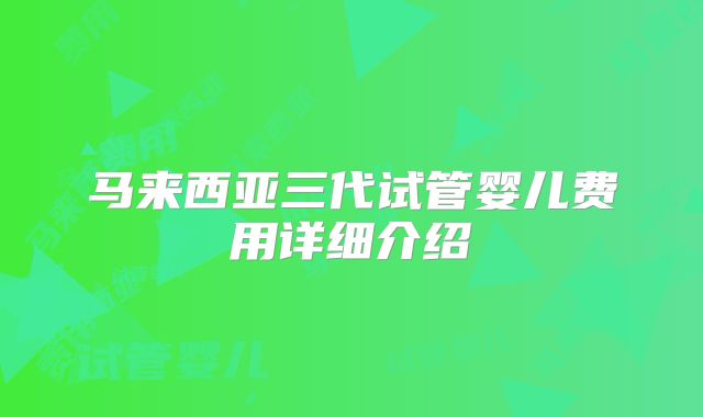 马来西亚三代试管婴儿费用详细介绍