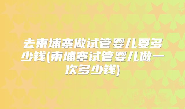 去柬埔寨做试管婴儿要多少钱(柬埔寨试管婴儿做一次多少钱)
