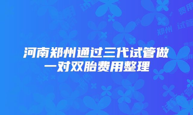 河南郑州通过三代试管做一对双胎费用整理