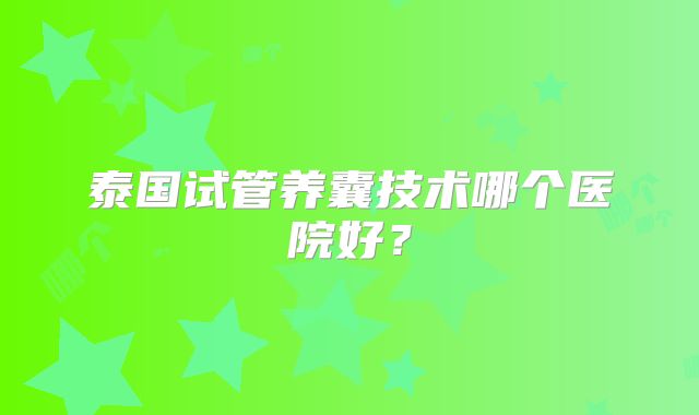 泰国试管养囊技术哪个医院好？