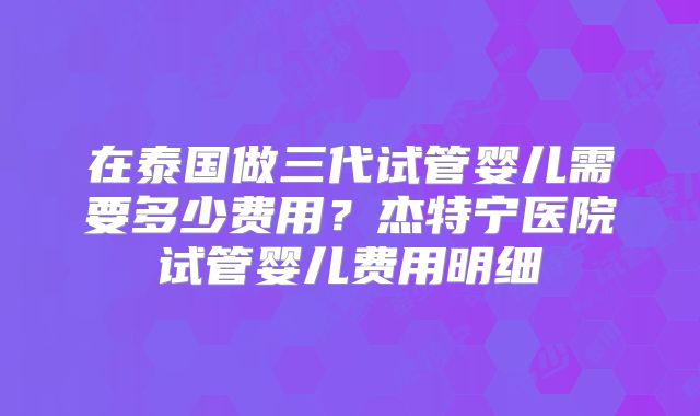 在泰国做三代试管婴儿需要多少费用？杰特宁医院试管婴儿费用明细