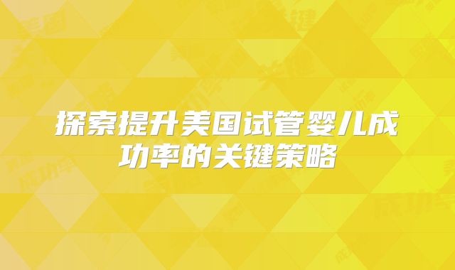 探索提升美国试管婴儿成功率的关键策略