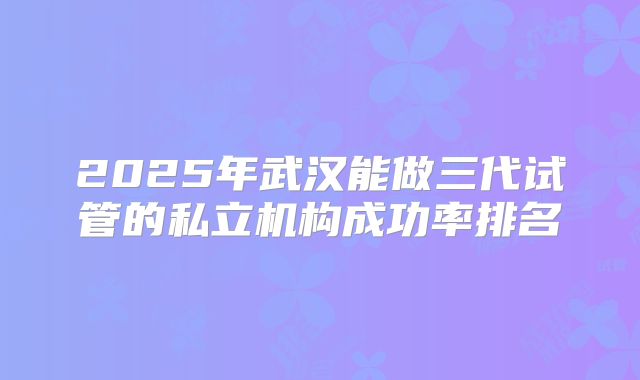 2025年武汉能做三代试管的私立机构成功率排名