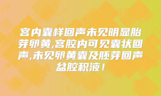 宫内囊样回声未见明显胎芽卵黄,宫腔内可见囊状回声,未见卵黄囊及胚芽回声盆腔积液!
