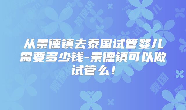 从景德镇去泰国试管婴儿需要多少钱-景德镇可以做试管么！
