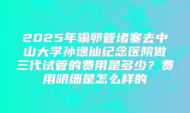 2025年输卵管堵塞去中山大学孙逸仙纪念医院做三代试管的费用是多少？费用明细是怎么样的