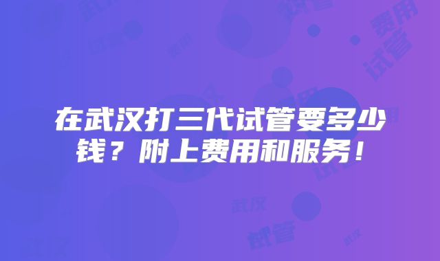 在武汉打三代试管要多少钱？附上费用和服务！