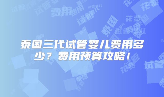 泰国三代试管婴儿费用多少？费用预算攻略！