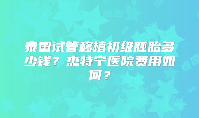 泰国试管移植初级胚胎多少钱？杰特宁医院费用如何？