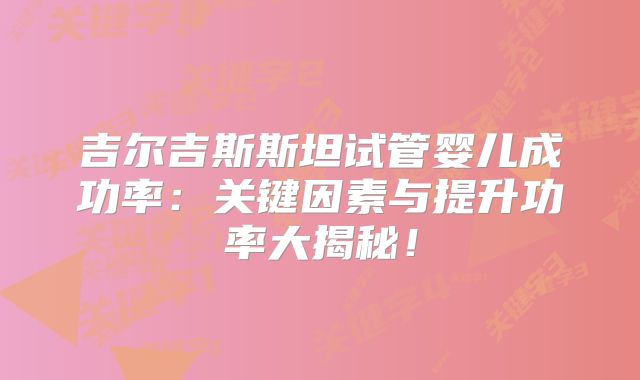 吉尔吉斯斯坦试管婴儿成功率:关键因素与提升功率大揭秘!