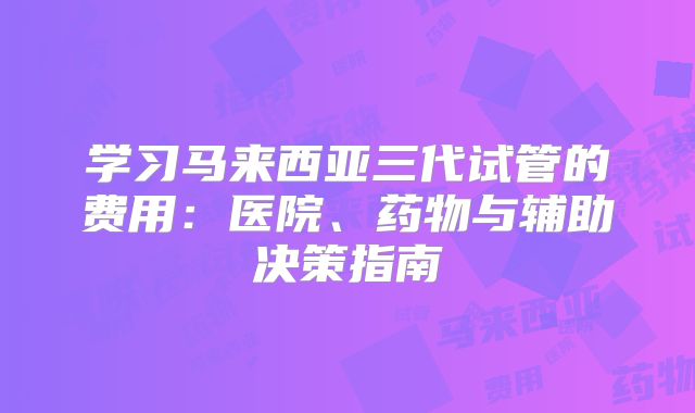 学习马来西亚三代试管的费用：医院、药物与辅助决策指南