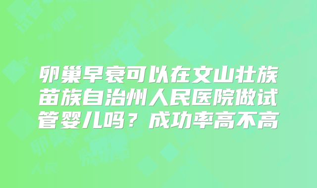 卵巢早衰可以在文山壮族苗族自治州人民医院做试管婴儿吗？成功率高不高