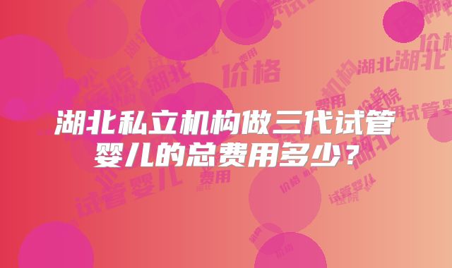 湖北私立机构做三代试管婴儿的总费用多少？