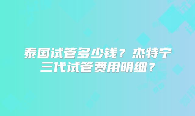 泰国试管多少钱？杰特宁三代试管费用明细？