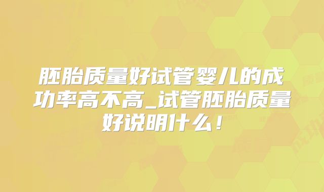 胚胎质量好试管婴儿的成功率高不高_试管胚胎质量好说明什么!