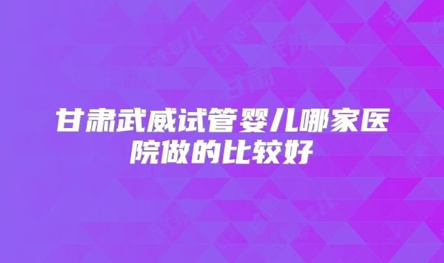 甘肃武威试管婴儿哪家医院做的比较好