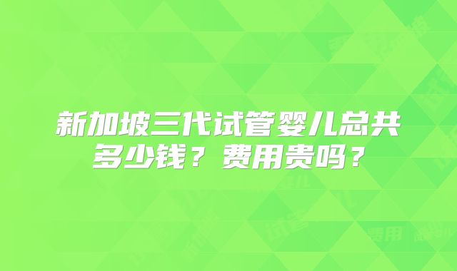 新加坡三代试管婴儿总共多少钱？费用贵吗？