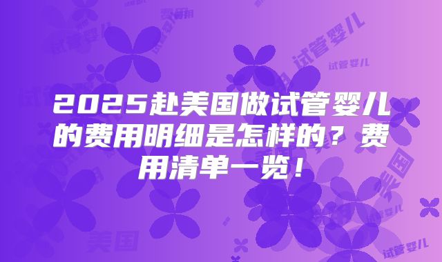 2025赴美国做试管婴儿的费用明细是怎样的？费用清单一览！