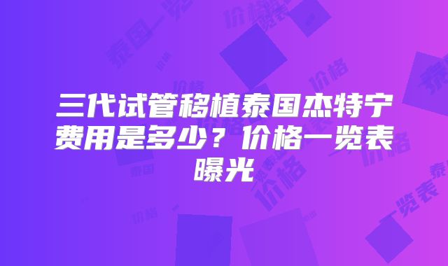 三代试管移植泰国杰特宁费用是多少？价格一览表曝光