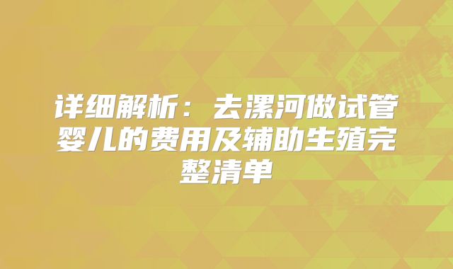 详细解析：去漯河做试管婴儿的费用及辅助生殖完整清单