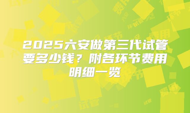 2025六安做第三代试管要多少钱？附各环节费用明细一览