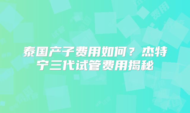 泰国产子费用如何？杰特宁三代试管费用揭秘