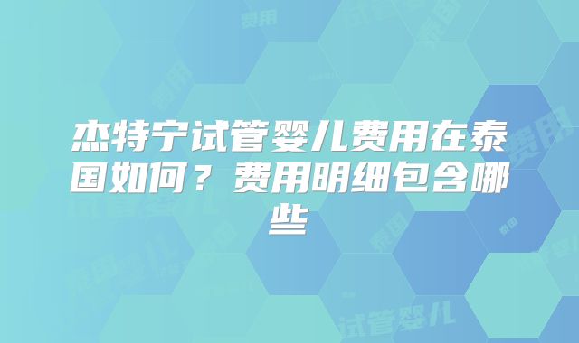 杰特宁试管婴儿费用在泰国如何？费用明细包含哪些