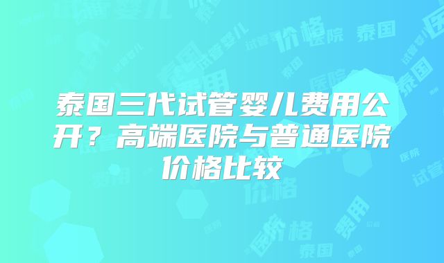 泰国三代试管婴儿费用公开？高端医院与普通医院价格比较