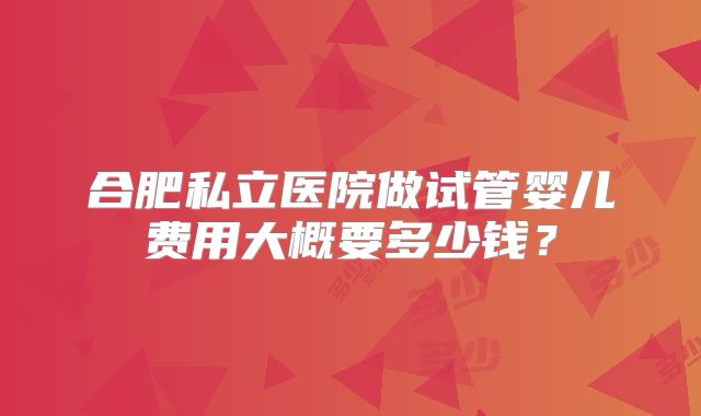合肥私立医院做试管婴儿费用大概要多少钱?