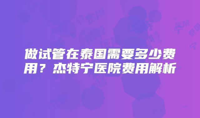 做试管在泰国需要多少费用？杰特宁医院费用解析