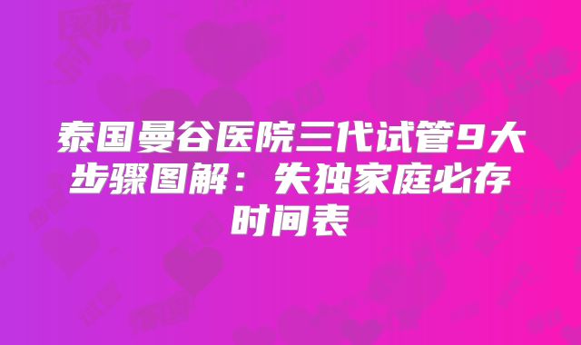 泰国曼谷医院三代试管9大步骤图解:失独家庭必存时间表