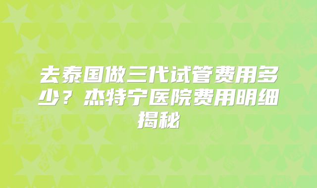 去泰国做三代试管费用多少？杰特宁医院费用明细揭秘