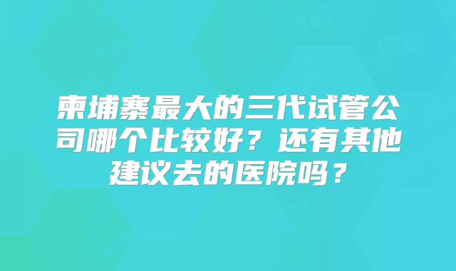 柬埔寨最大的三代试管公司哪个比较好?还有其他建议去的医院吗?