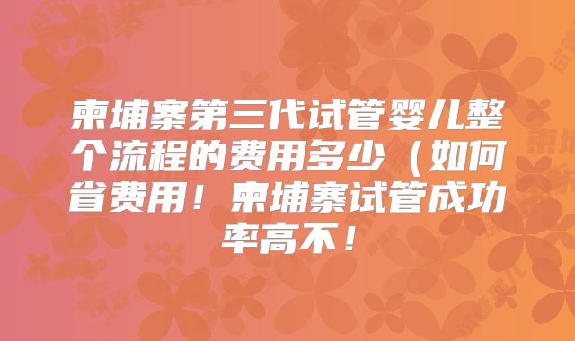 柬埔寨第三代试管婴儿整个流程的费用多少(如何省费用!柬埔寨试管成功率高不!