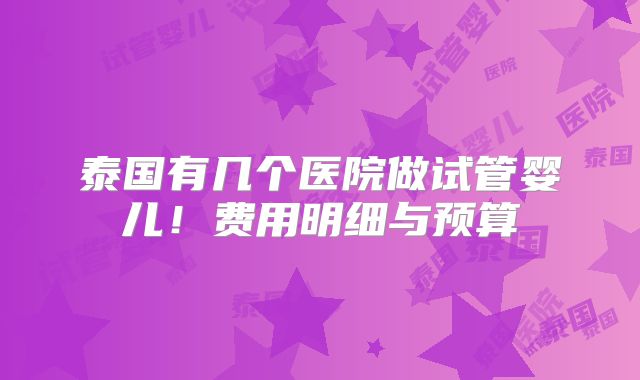 泰国有几个医院做试管婴儿！费用明细与预算