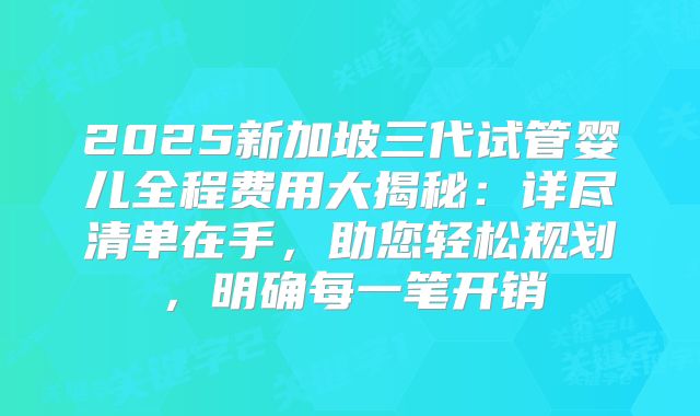 2025新加坡三代试管婴儿全程费用大揭秘：详尽清单在手，助您轻松规划，明确每一笔开销