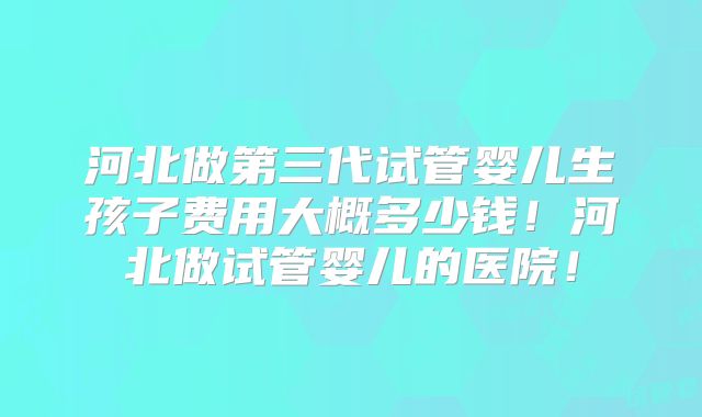 河北做第三代试管婴儿生孩子费用大概多少钱！河北做试管婴儿的医院！
