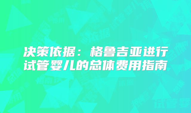 决策依据：格鲁吉亚进行试管婴儿的总体费用指南