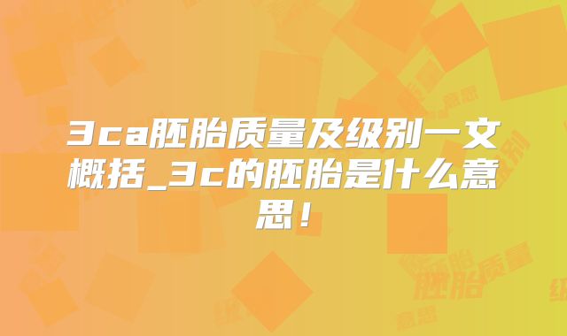 3ca胚胎质量及级别一文概括_3c的胚胎是什么意思!