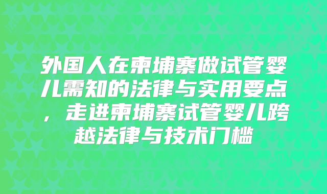 外国人在柬埔寨做试管婴儿需知的法律与实用要点，走进柬埔寨试管婴儿跨越法律与技术门槛
