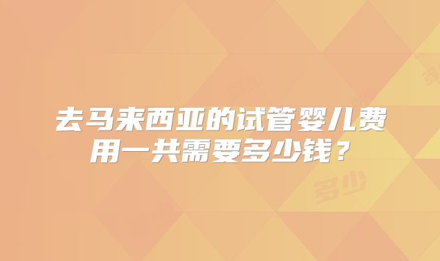 去马来西亚的试管婴儿费用一共需要多少钱?
