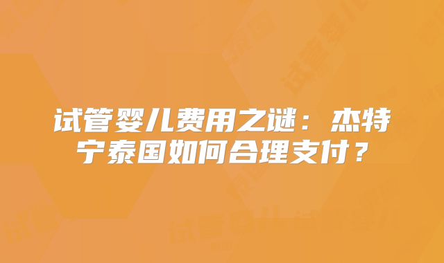 试管婴儿费用之谜：杰特宁泰国如何合理支付？