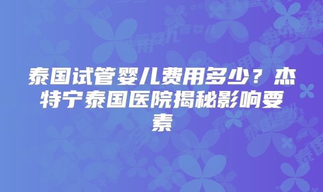 泰国试管婴儿费用多少?杰特宁泰国医院揭秘影响要素